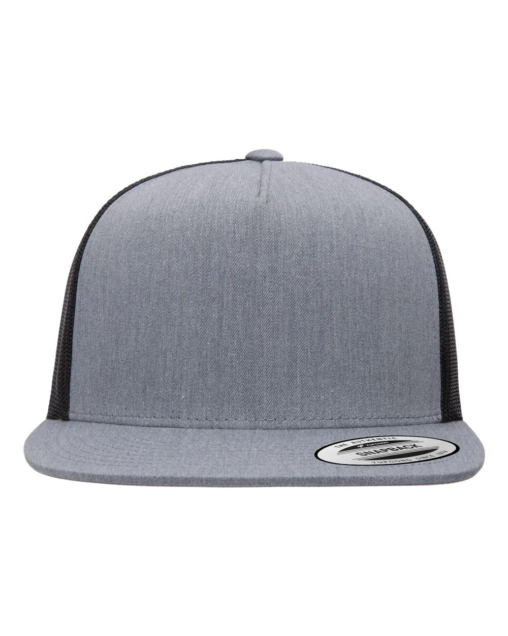 Yupoong 6006 Five-Panel Classic Trucker in Heather/Black, front