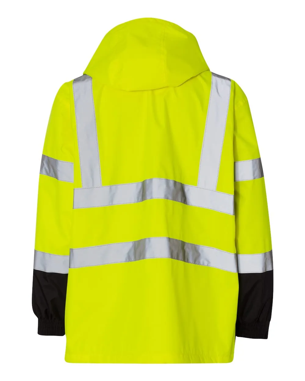 Kishigo RWJ102/103 Storm Cover Hi-Vis Rain Jacket in Lime, back