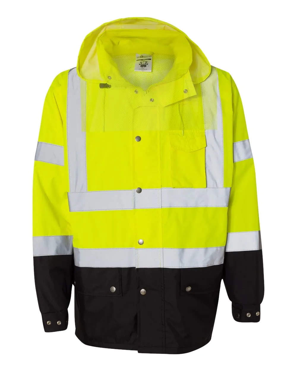 Kishigo RWJ102/103 Storm Cover Hi-Vis Rain Jacket in Lime